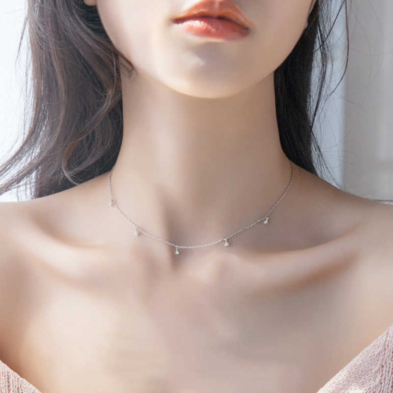Inzatt Echt 925 Sterling Zilveren Zircon Hart Hanger Choker Ketting Vrouwen Minimalistische Fijne Sieraden Bohemen Accessoires