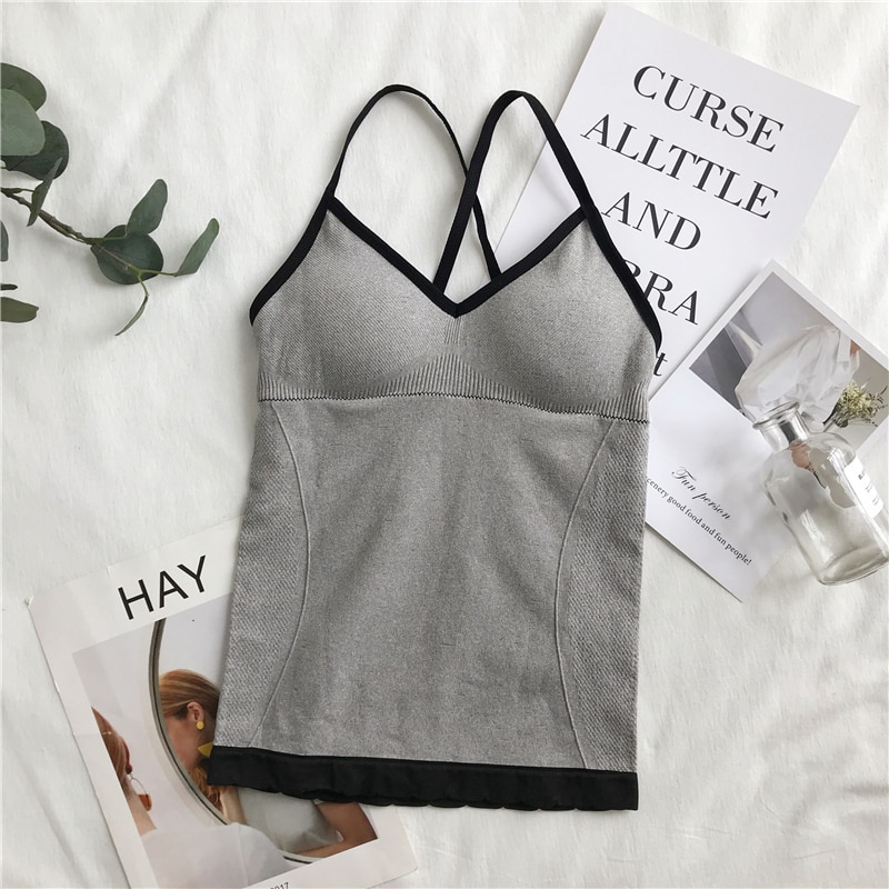 avling topp sexy kvinner innebygd bh polstret tank topp kvinnelige pustende Fitness kamisole topper fast slank sommervest singlet