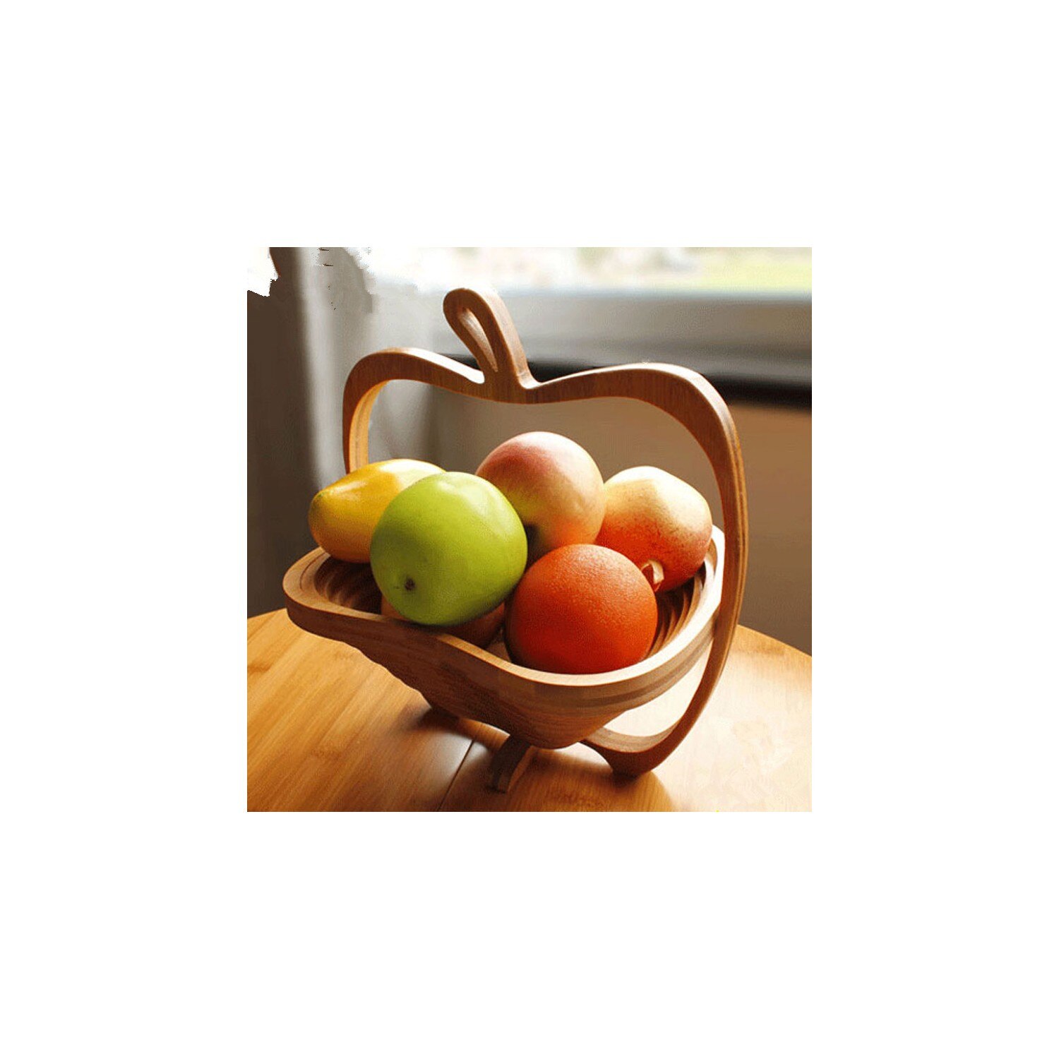 Folding Fruit Foldable Wooden Fruit Basket Apple/Folding Fruit Bowl In Apple Basket Bamboo