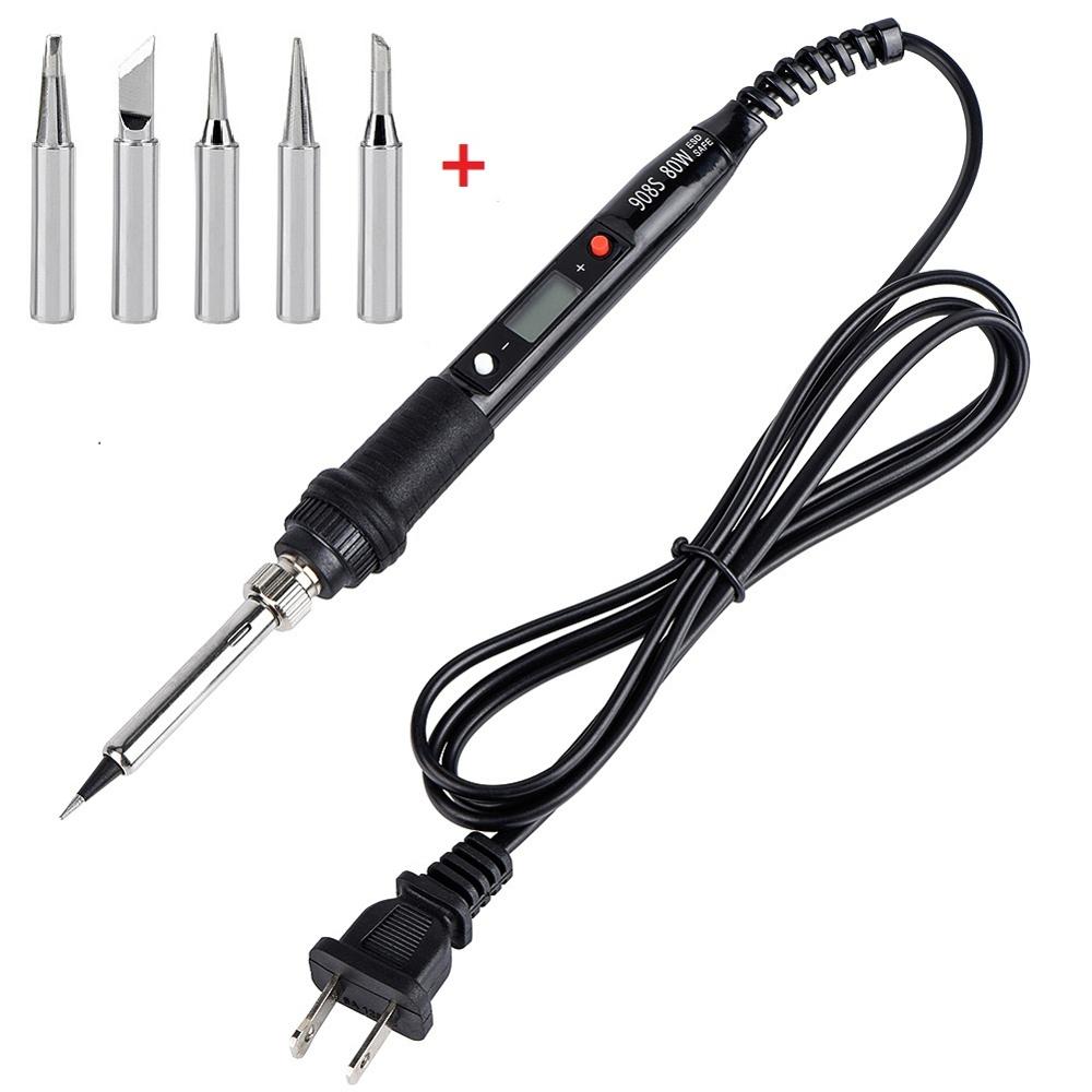 60W 80W Electric Soldering Iron Temperature Adjustable Digital 110V 220V Tin Welding Solder Iron Tips Bag Repair Rework Tools: 80W Black Set1 / CN