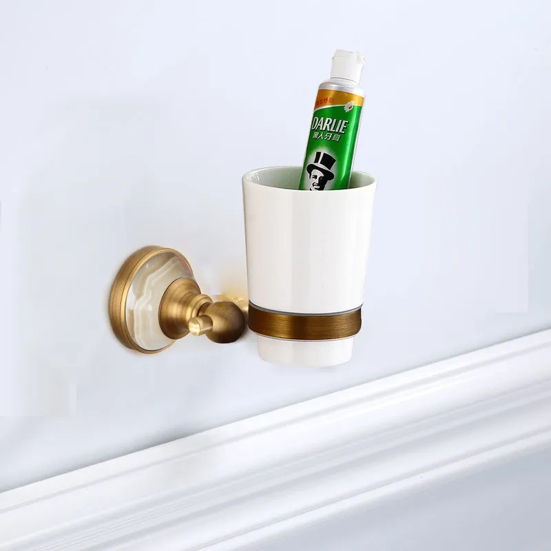 Antique Brushed Solid Brass Bathroom Accessories Sets European jade base Bathroom Hardware Sets Retro Bathroom Products: Lavender