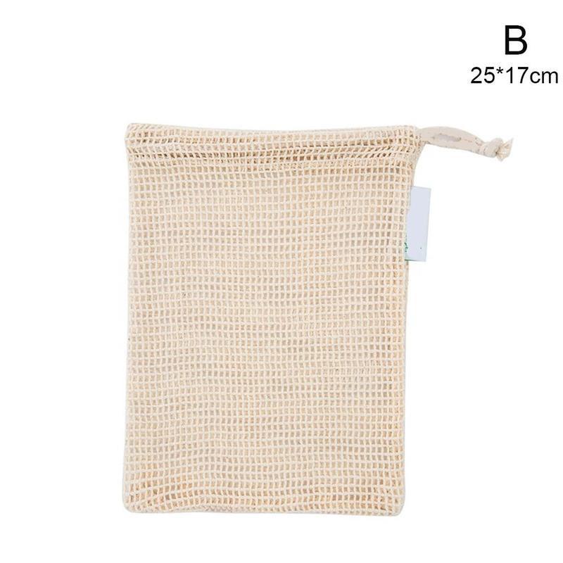 Reusable Cotton Mesh Vegetable Bags Produce Bag Kitchen Bag Drawstring With Fruit Vegetable Storage R1W6: B