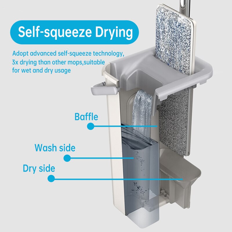 Vloer Mop Met Emmer Schoonmaken Mops Platte Squeeze Mop Emmer Systeem Schoonmaakproducten 360 ° Flexibele Mop Hoofd Met Herbruikbare pads