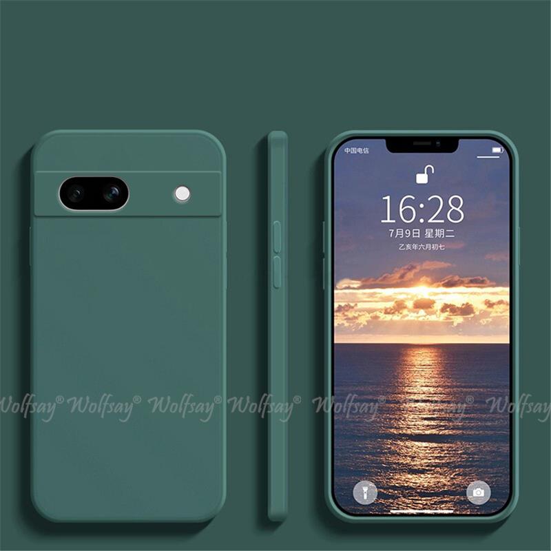 Para Google Pixel 7A funda protectora de goma de silicona líquida funda de teléfono Google Pixel 8A 8 Pro 7A 7 6A 6 Pro funda TPU Pixel 7A: EVA / Verde negro