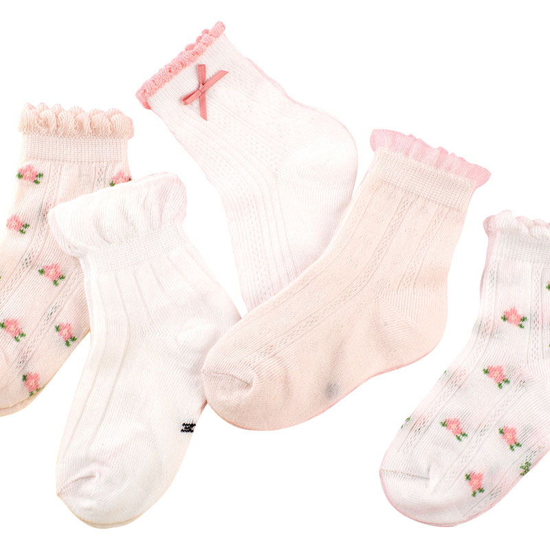 5 Paar Zomer Mesh Babysokjes Bloem Borduren Kids Kinderen Jongens Meisjes Sokjes Zacht Ademend Baby Peuter Vloer Sokken: flower