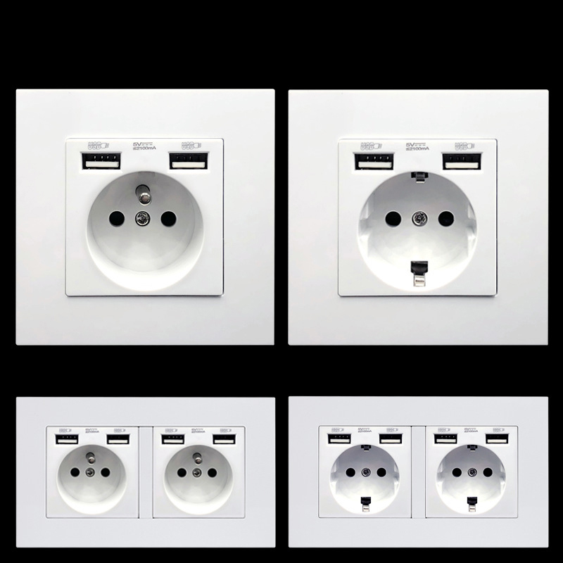 146 / 86mm European standard wall power socket German French socket with dual USB ports output socket plug