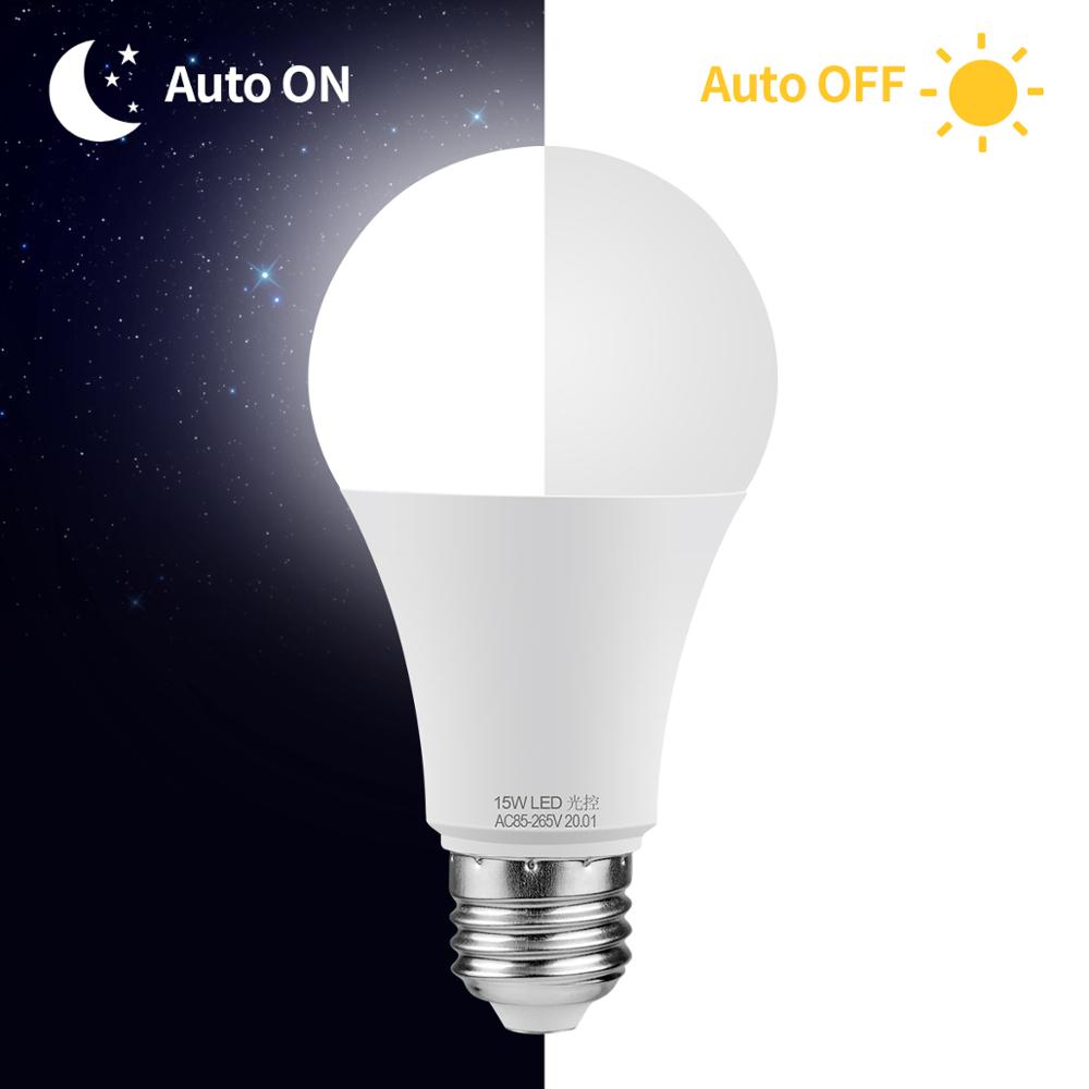 Led sensor pærer 10w 15w ac85-265v skumring til daggry dag nat nødlys auto tænd / sluk led lampe til hjemmebane belysning