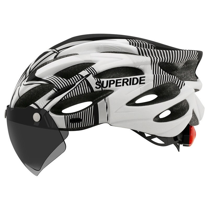 SUPERIDE Outdoor Cycling Helmet with Rearlight Unisex Mountain Road Bike Helmet Sports MTB Bicycle Helmet with Goggles &amp; Visor: White