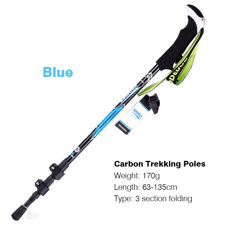 Catzer Outdoor 195g Trekking Pole Carbon Fiber Telescopic Folding Outer 3 Section Walking Stick for Hiking Camping Climbing: Blue