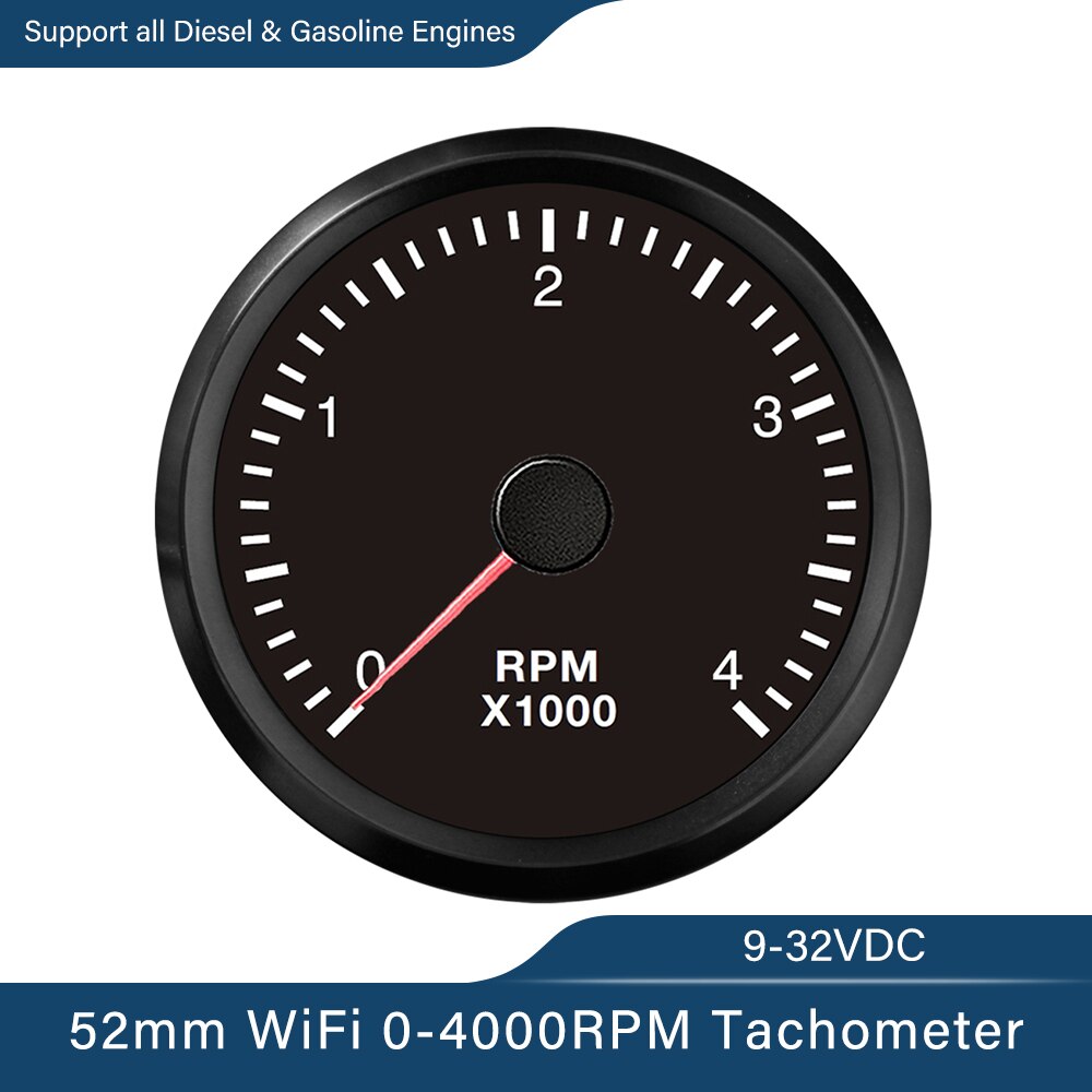 52mm WiFi Tachometer 4000 RPM 8000 RPM Programmable Gauge Adjustable for Generator Car Boat Diesel Gasoline Engine Speed 12/24V