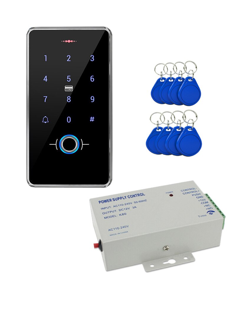 IP68 Waterproof Door Access Control RFID Keypad + Power Supply +Button+ 180KG Electric Magnetic Lock for Home: 10tags y 3A