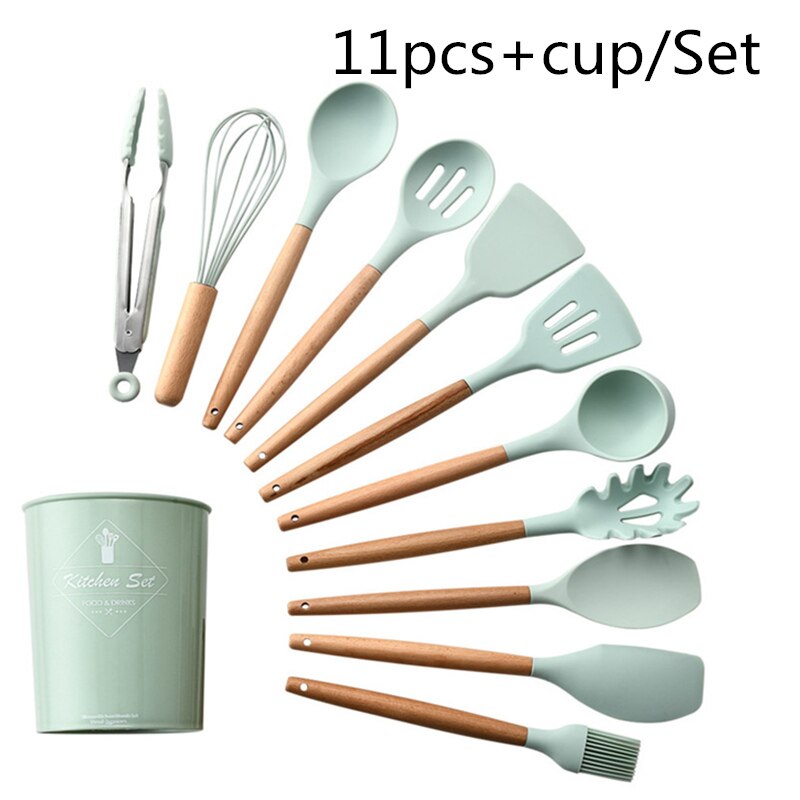 Ustensiles de cuisine en silicone, ensemble d'outils, spatule antiadhésive, pelle, ustensiles de cuisine, ustensiles de cuisine, accessoires de cuisine, gadgets: Vert clair