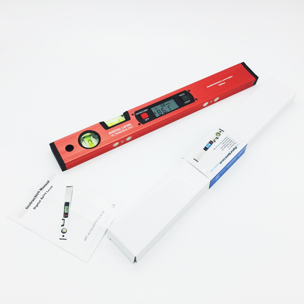 Digital Angle Finder Level 360 Degree Range Spirit Level Upright Inclinometer with Magnets Protractor Ruler: Red