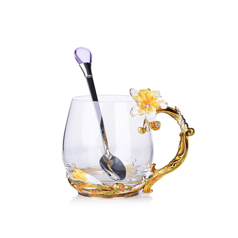 Vintage diamant glas koppar blomma emaljer kaffe mugg bröllop glas öl steins