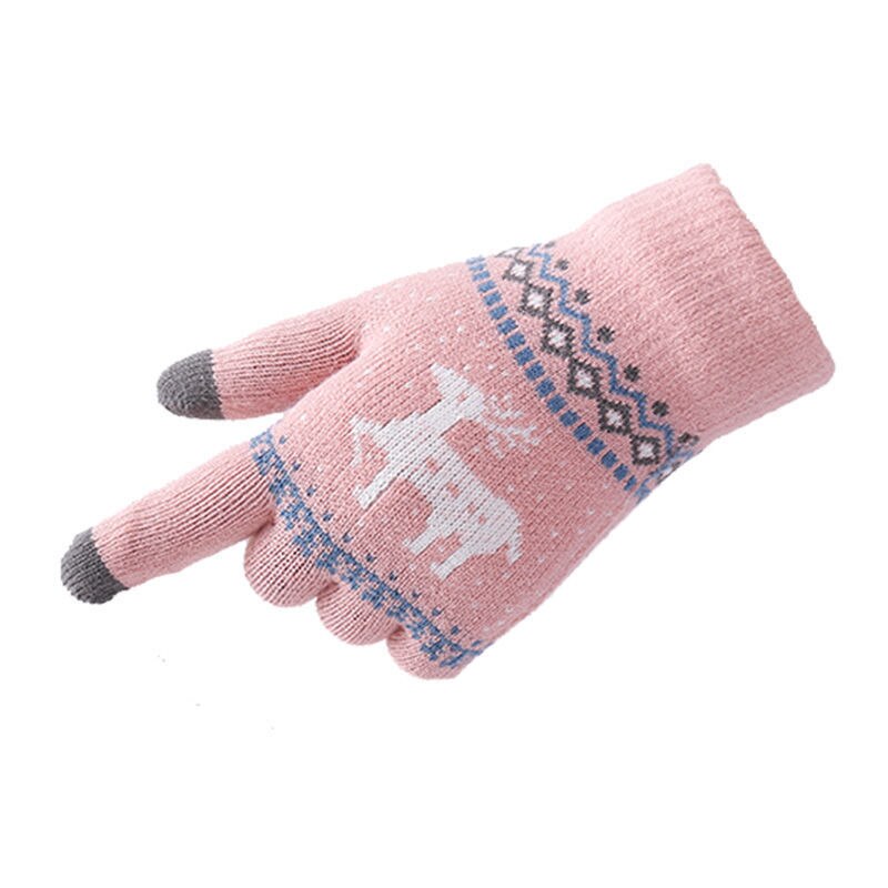 Handschoenen dames winter warm herfst cartoon studenten touchscreen jia hou rong garen gebreide katoenen vingers mannen qi xing che: Enkele laag hertenpoeder