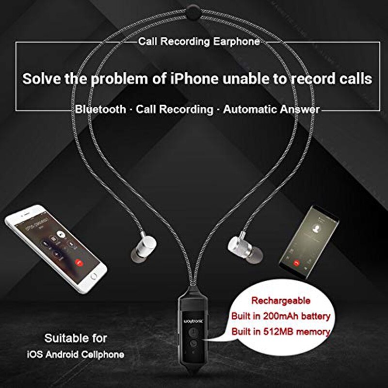Waytronic Draadloze Bluetooth Call Recorder Oortelefoon, Mobiel Telefoon Gesprek Opnemen Hoofdtelefoon Voor Iphone Skype