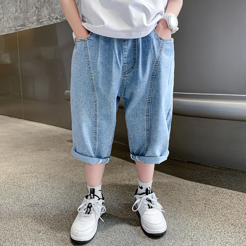 Estate nuovo arrivo bambini ragazzi pantaloncini Jeans al ginocchio elastico in vita pantaloni di Jeans pantaloncini abbigliamento per bambini 5 6 7 8 9 10 11 13 14 anni