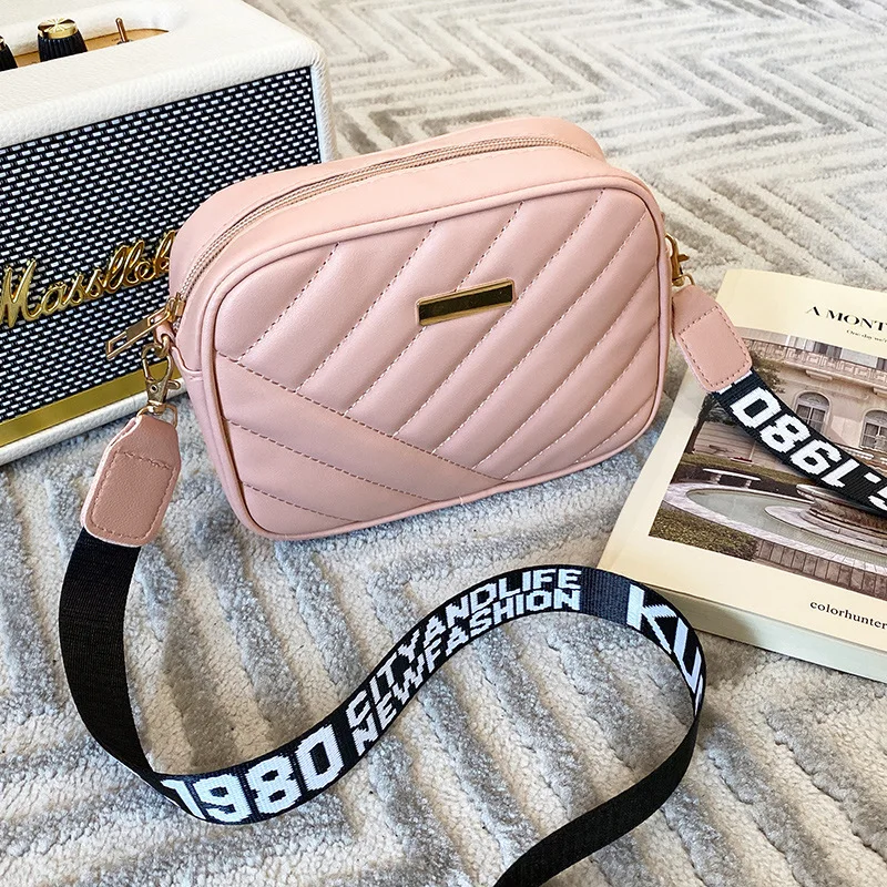 Reise Kamera Tasche frauen Kreuz PU Leder Schulter Tasche Rolle Streifen Kamera Tasche Neue Lagerung Taschen Schulter Telefon taschen: Rosa