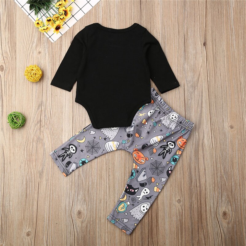 Halloween babykleding voor jongens, 2 kleuren , 2 stuks peuterkleding voor jongens en meisjes, t-shirt, topjes en broekjes, outfitsset