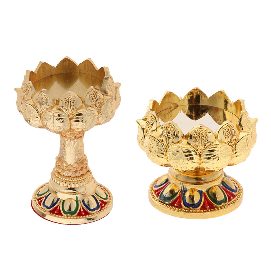 thumbnail image 2 of Golden Alloy Lotus Candle Holder – Vintage Buddhist Butter Lamp For Altar & Prayer 2 of 2