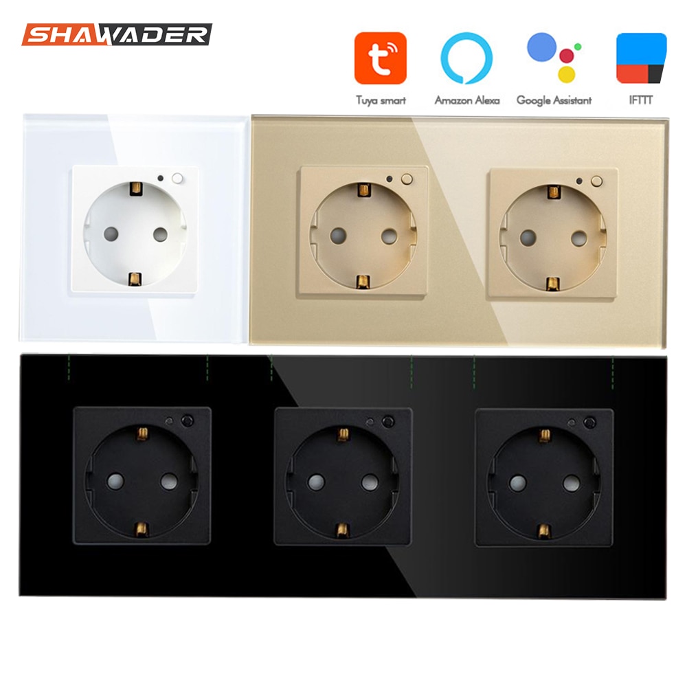 Wifi smart eu vægstik 16a krystalglas el-stik stikkontakt plade panel switch fjernbetjening arbejde med tuya alexa google home