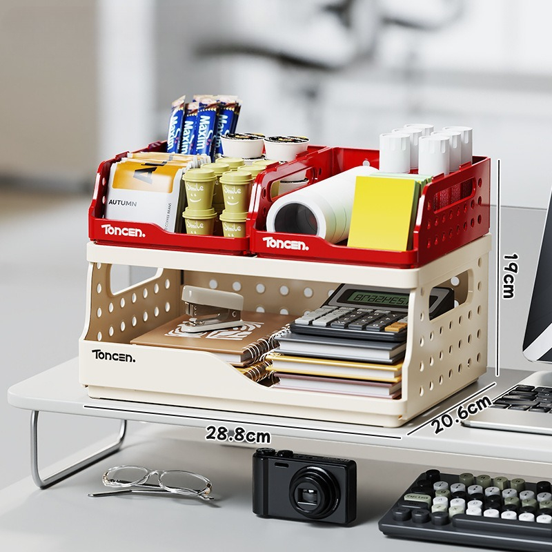Foldable Desk Organizer Basket - Snack Divider, Stationery Holder, File Box, Document Rack, Office Desk Organizer Basket: MULTI