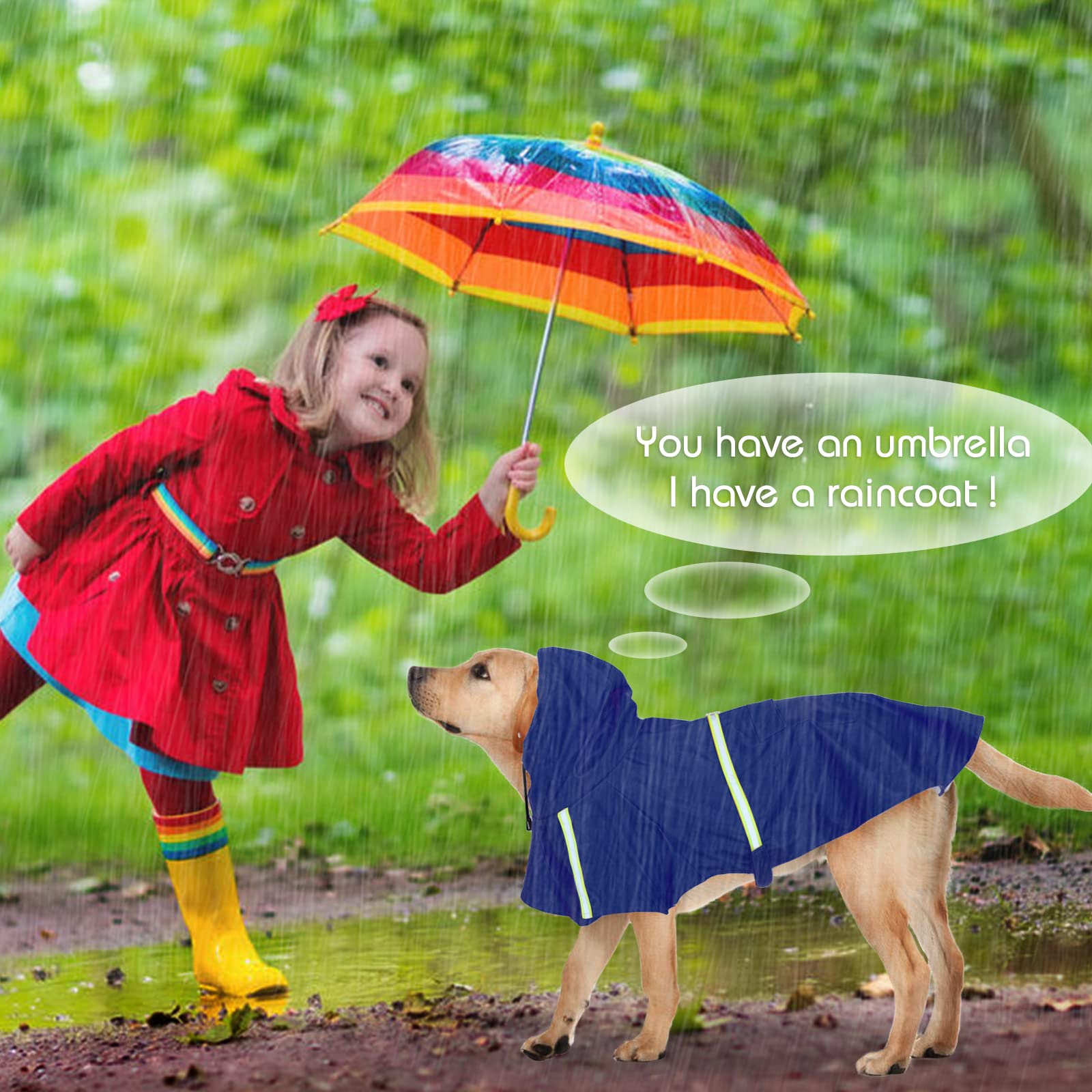 Dog Raincoat Rain Poncho Coat With Reflective Strap Waterproof Rain Jacket With Hood Leash Hole Adjustable Slicker Rainwear