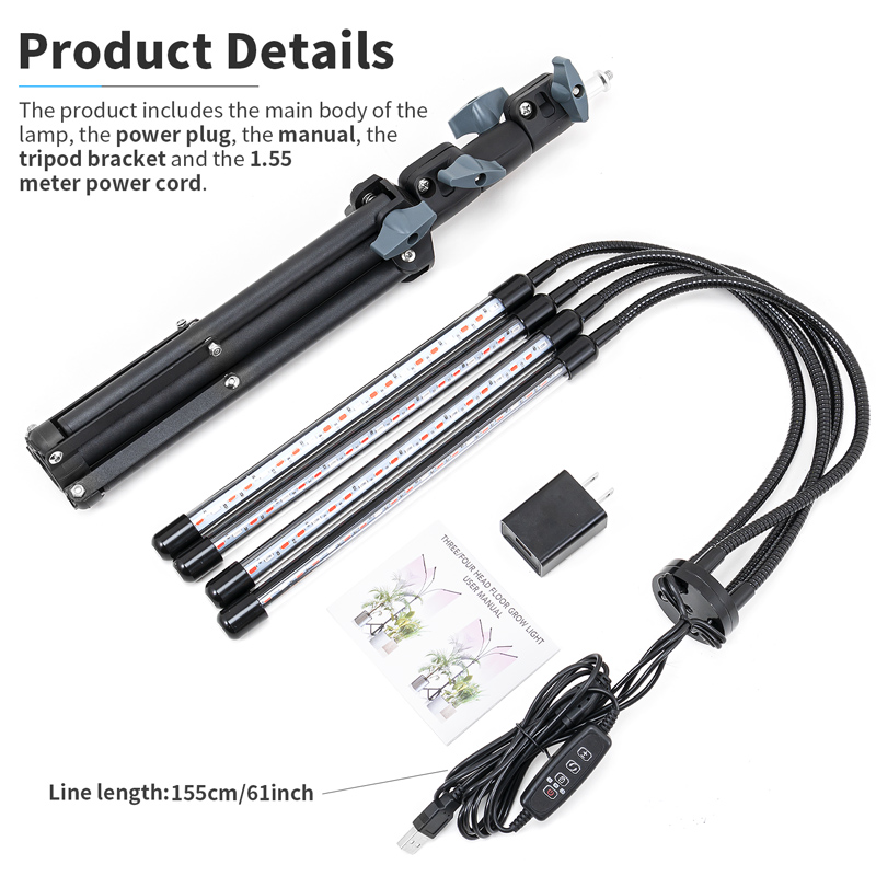 Usb Flood Phyto Led Lampen 5V Full Spectrum Zaailing Groeien Licht Indoor Phytolamp Voor Planten Timer Schijnwerper 45-130Cm Verstelbare