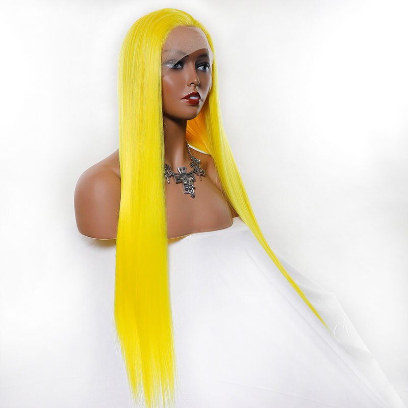 Bombshell Synthetic Hair Lace Front Wig Bright Yellow Color Silky Straight Heat Resistant Fiber Hair Free Parting For Women Wigs