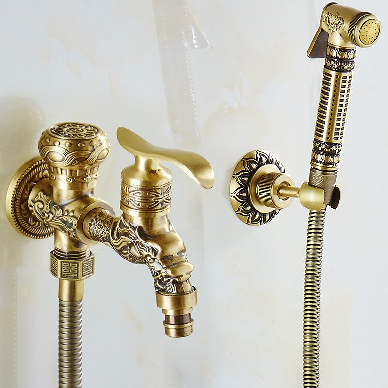 Bathroom Bidet Faucets Antique Brass Wall Mounted Out Door Faucet Sprayer Water Faucet Toilet Washing Machine Tap EL1023