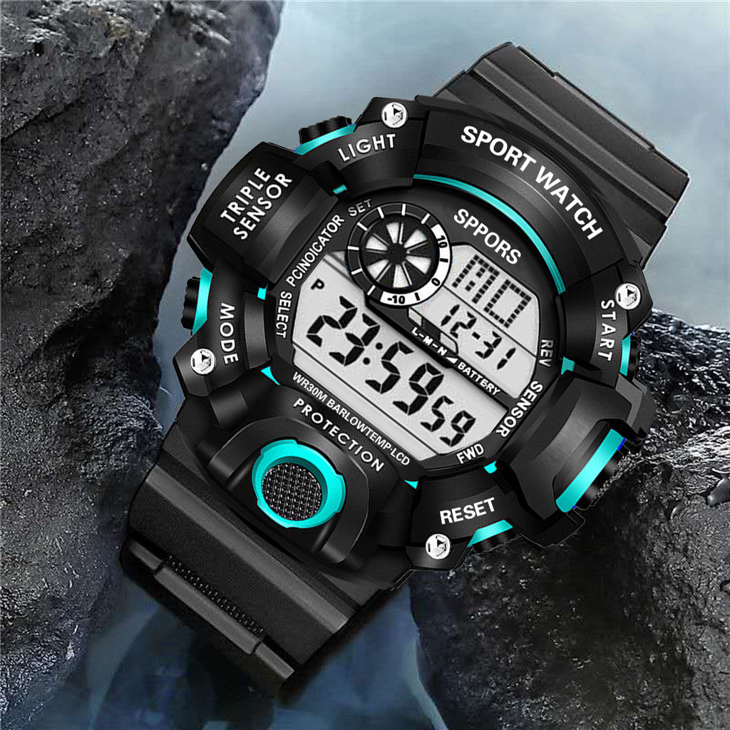 Yikaze y73 relógio masculino digital esportivo eletrônico relógio de pulso grande mostrador multifuncional à prova d'água alarme luminoso pulseira masculina
