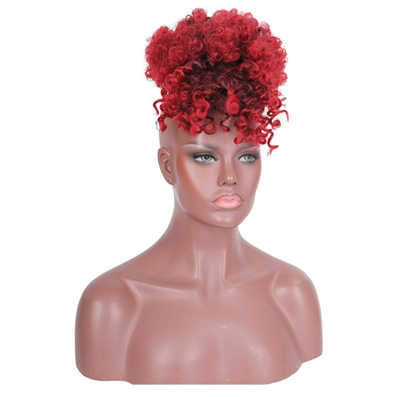 XUANGUANG Afro Kinky Curly hair bangs synthetic high temperature resistant With Bangs Curly Clip in Hair Ponytail Extensions: 1btred