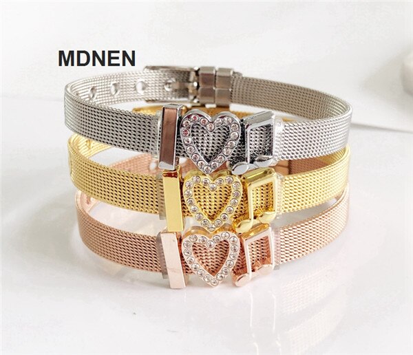 Rvs Keeper Mesh Armband met 3 pcs "I LOVE MUSIC" Slide Charms, Keeper Armbanden, DIY Sieraden