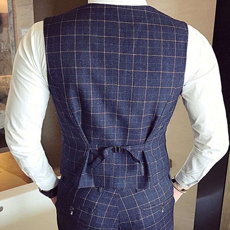 Nre Men's Formal Business Suit Vest Men's Classic Plaid V Neck Slim Vest Wedding Dress