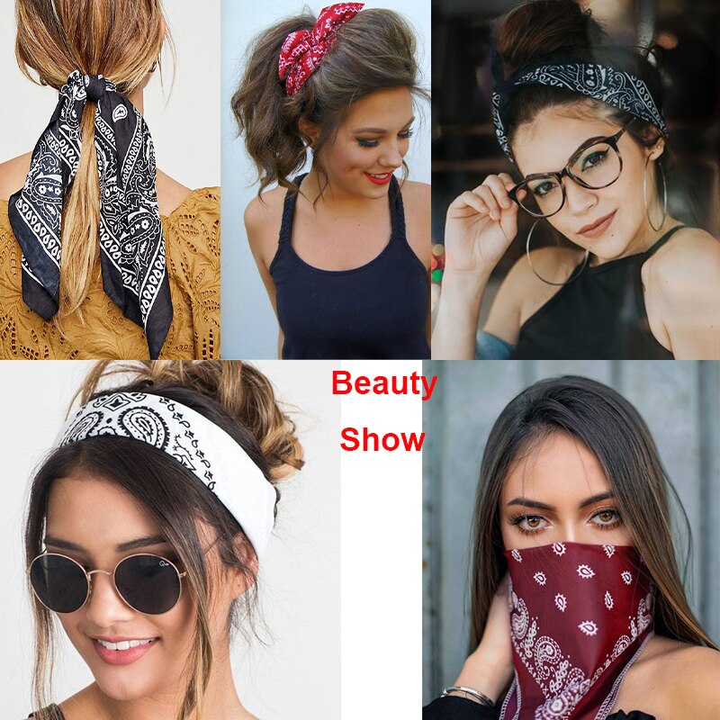 Pañuelo Unisex de estilo Hip Hop, banda de pelo negra para el cuello, gorros deportivos para muñeca, diadema de envoltura, pañuelos cuadrados