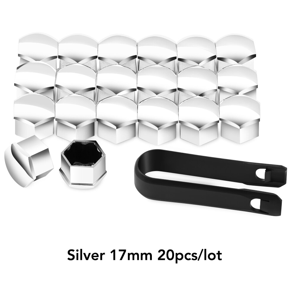20Pcs 17/19Mm Auto Wiel Moer Caps Bescherming Covers Caps Voor Volvo XC90 S60 S40 S80 V70 XC60 V40 V50 850 C30 V60 S70 940 XC70: 17mm silver