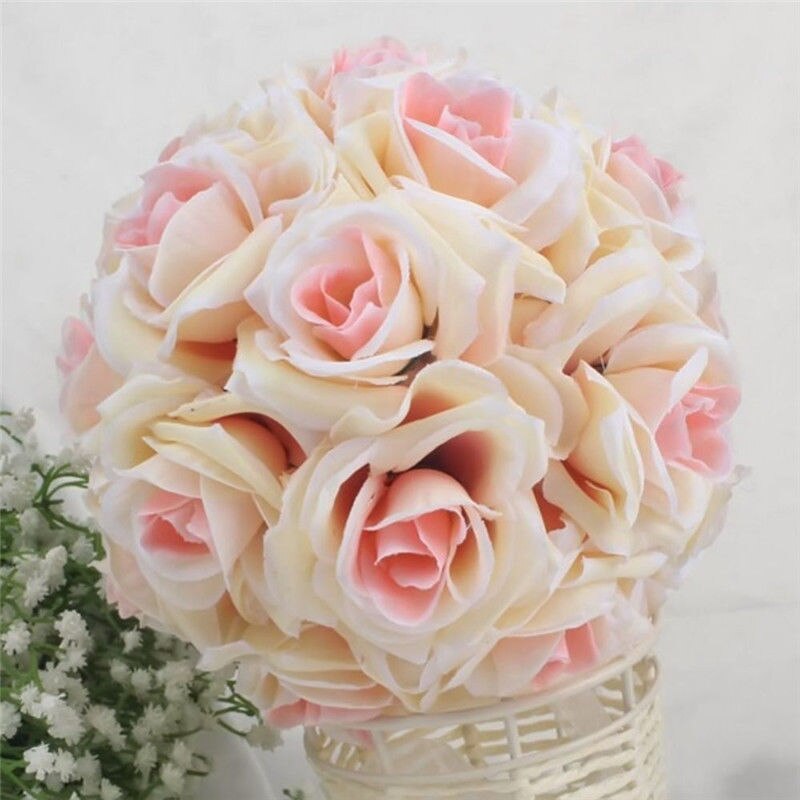 6 "hvid lyserød kunstig silke rose kysse blomsterkugler buket centerpiece pomander fest bryllup centerpiece dekorationer: Champagne