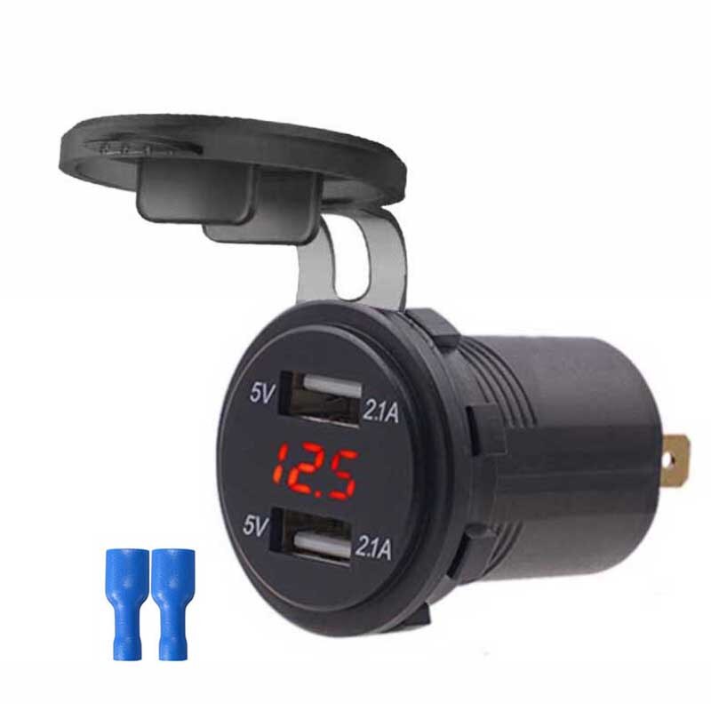 4.2a dubbele usb-telefoonopladers met led-display, waterdichte stopcontactadapter voor auto, boot, motor, atv, camper,  d4: Rood