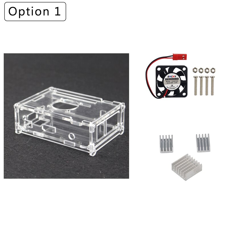 Scatola trasparente in plastica acrilica trasparente + ventola di raffreddamento + dissipatori di calore per Orange Pi PC / Orange Pi PC Plus: Option 1