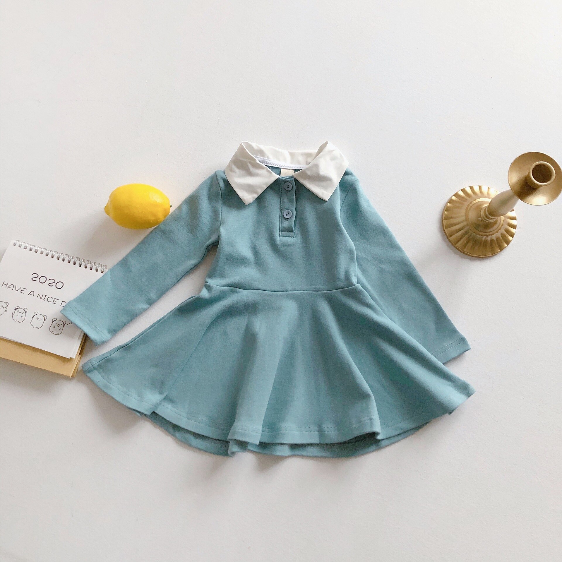 WLG Girls Caual Dresses Kids Spring Autumn Black Blue Ruffle Dress Baby Girl All Match Clothes for 2-6 Years: Blue / 4T
