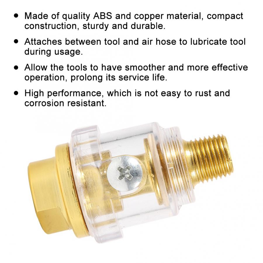 Lubricador de aceite en línea Mini NPT, 1/4 pulgadas, accesorio de herramienta neumática de cobre de Color dorado