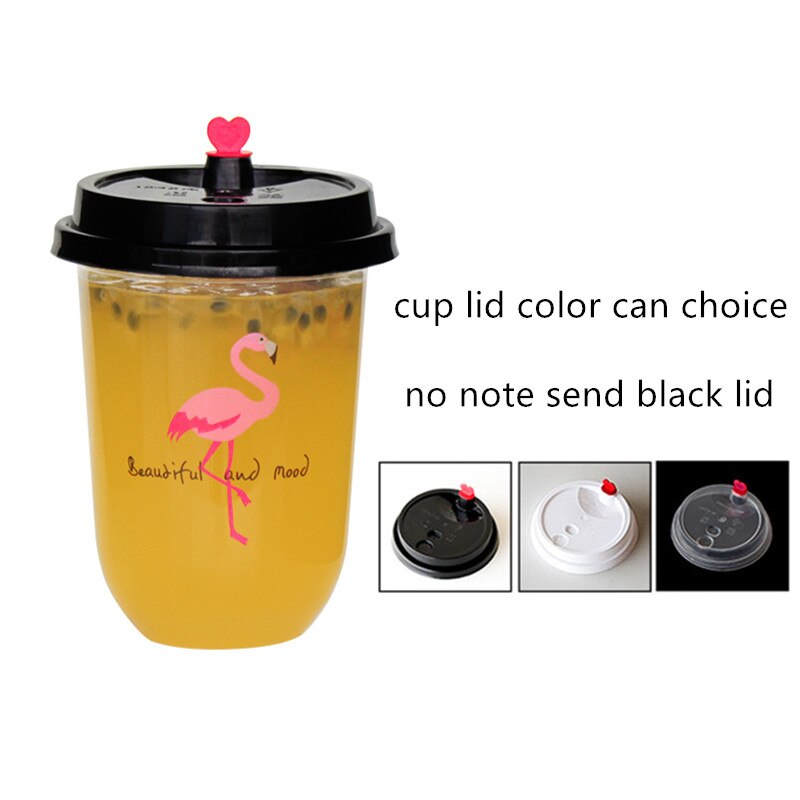 50pcs Transparent disposable plastic cup 500ml coffee drink takeaway packaging cup party birthday favor flamingo cup with lid: cup and lid6 / 360ml 50pcs