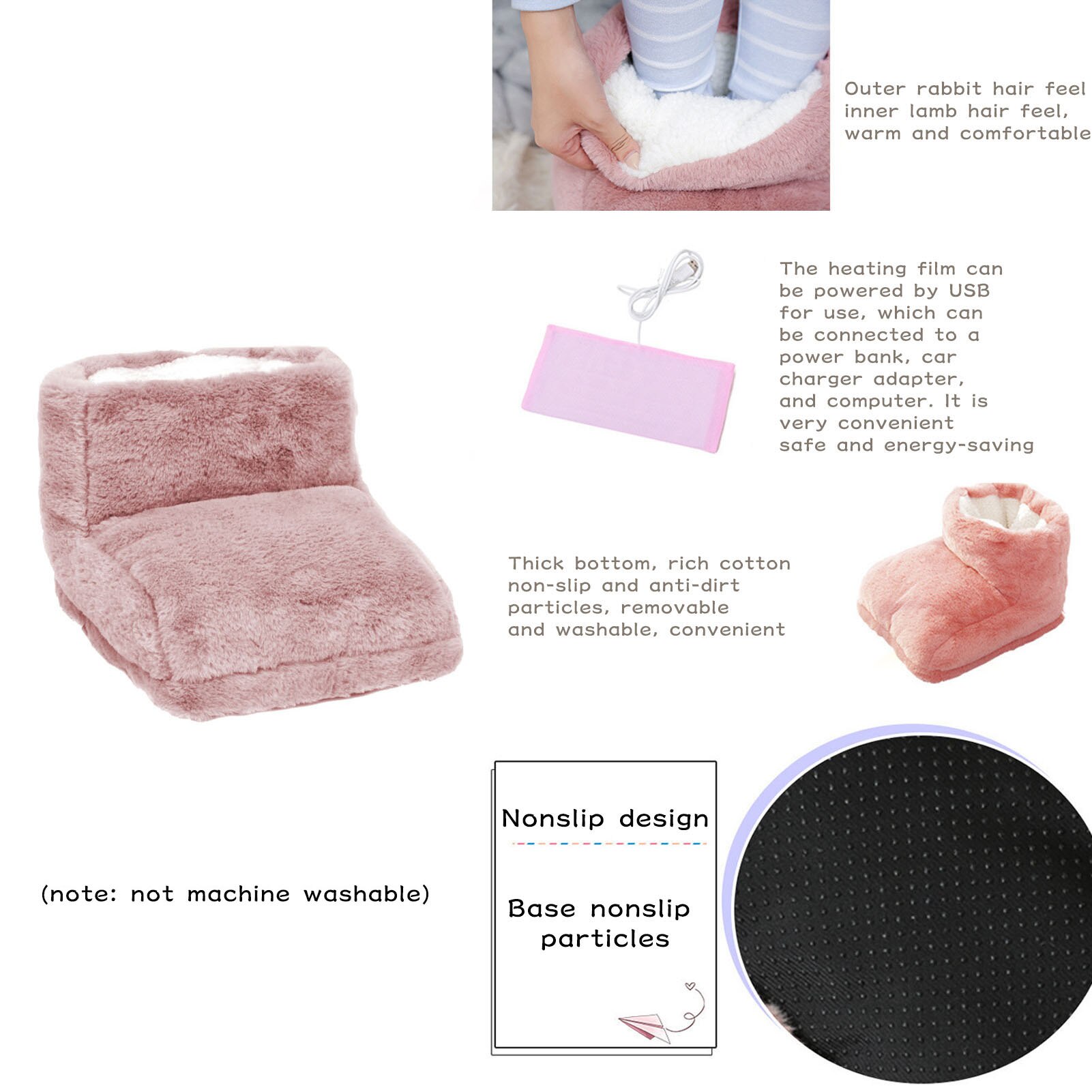 USB Electric Foot Warmer Built-in Heater Timer Function Power Saving Safe Start Warm Foot Cover Feet Heating Pad