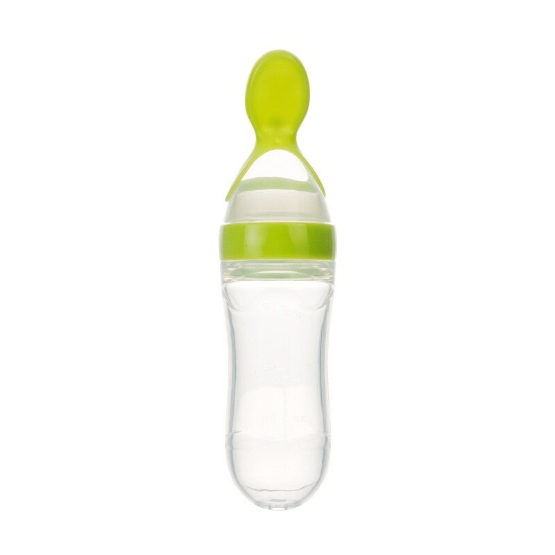 90ml sikker nyfødt baby fodringsflaske lille barn silikone klemme fodring ske mælkeflaske baby træning fodermælk flaske: Grøn