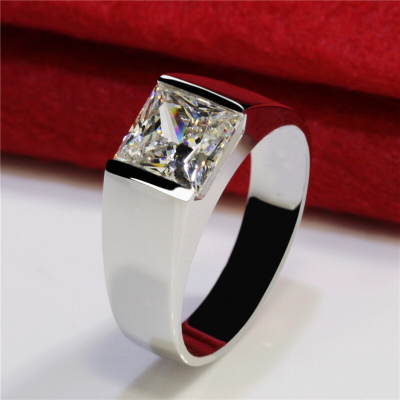 Hübsche männliche Ring 925 Sterling silber Prinzessin schneiden 8mm AAAAA Zirkon cz Hochzeit Band Ringe für männer ErkläSprosse Partei schmuck