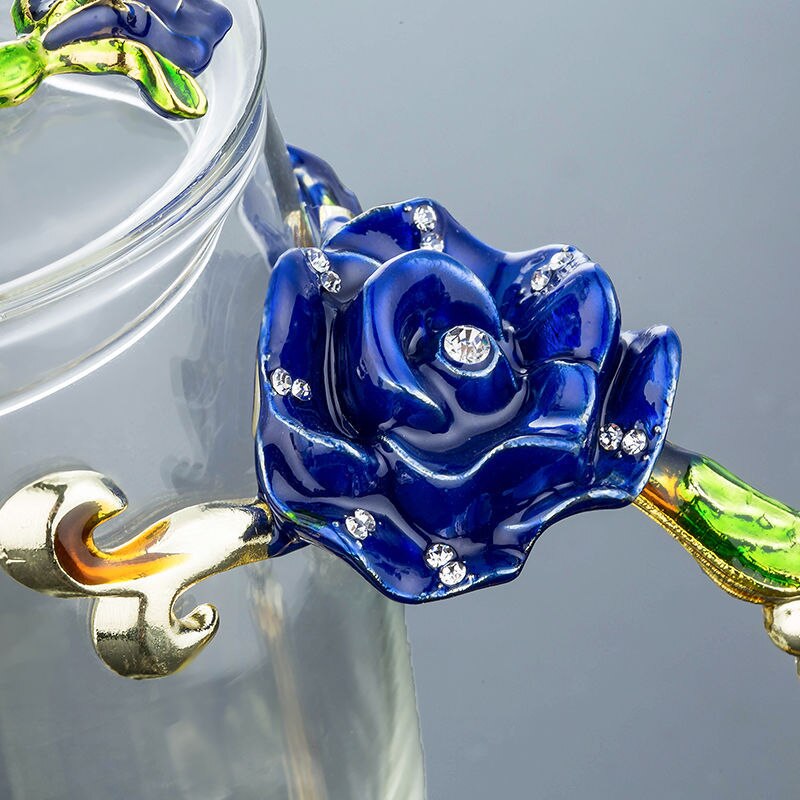 Enamel Water Cup Glass Cup Household Set Flower Tea Crystal Coffee Mug Beer Mug with Handle Wedding Tableware