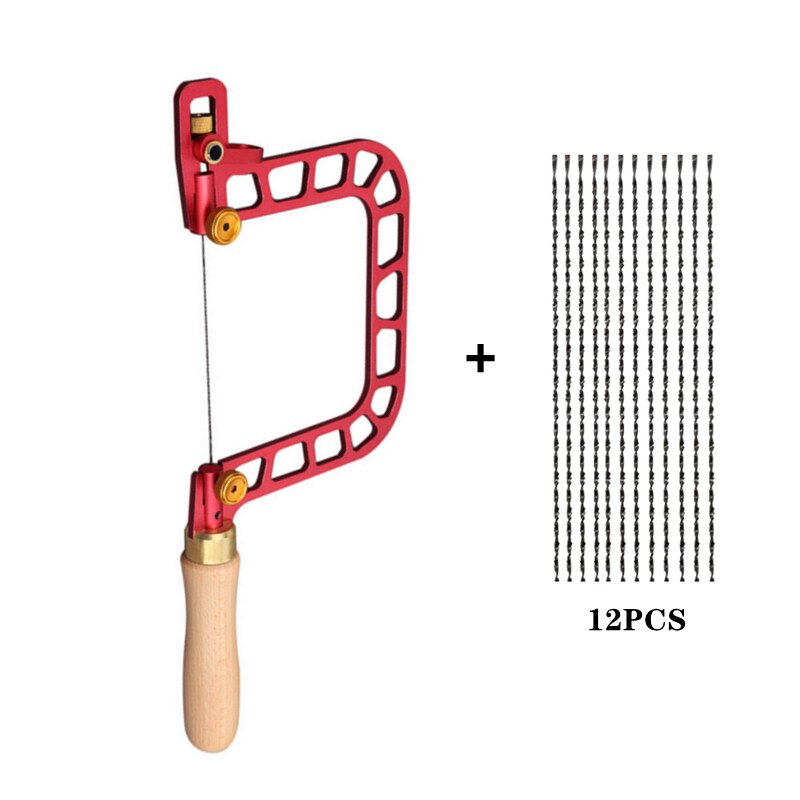 Coping Saw Aluminum Alloy Frame Fret Saw with Diamond Wire Jigsaws for Jade Stone Ceramic Glass Wood Metal Accurate Cutting: Red and 12pc blades