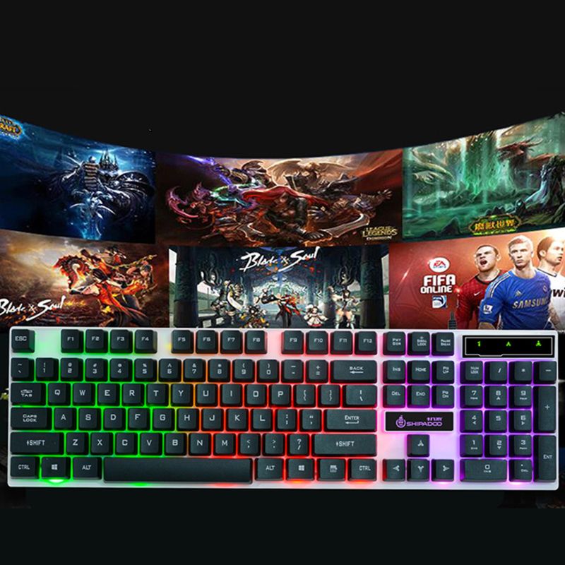 USB Computer Wired Keyboard Colorful Backlit Game Rainbow Glow Floating Button