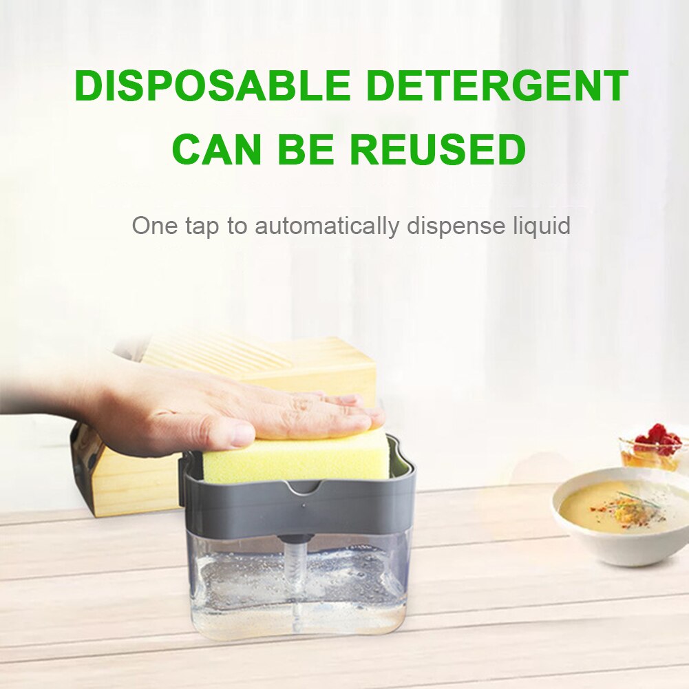 2 in 1 Soap Dispenser Pump With Sponge Holder Countertop Dishwashing Liquid Dispenser Container Hand Press Soap Organizer