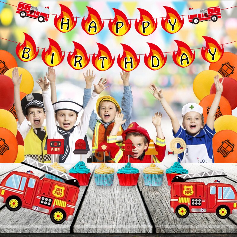 Brandman ballong pojke födelsedagsfest dekoration banner ballong set för barn fest brandman party baby shower dekoration